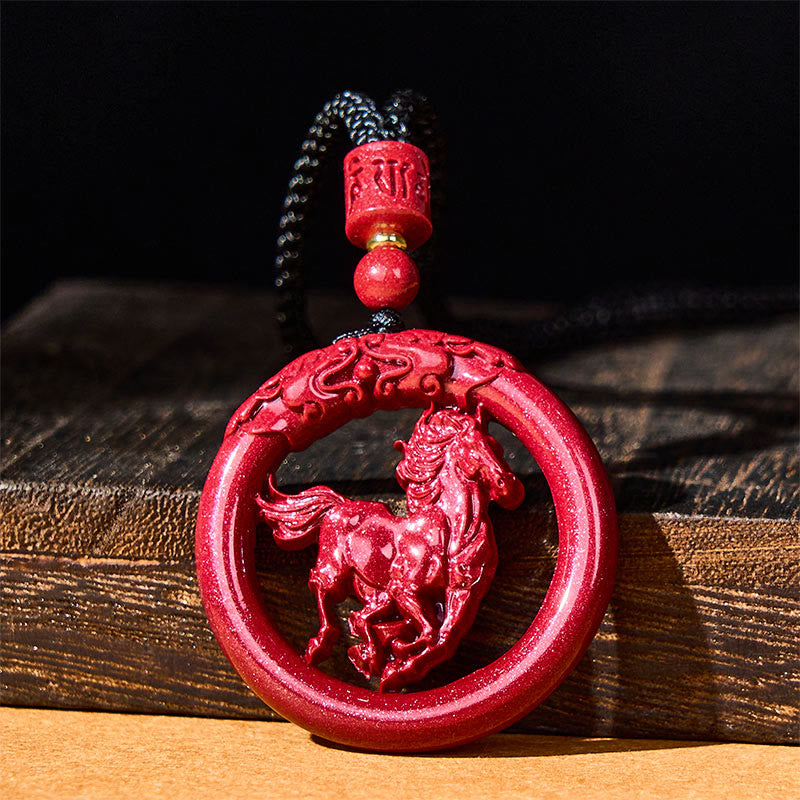 Nimara Ritual Year Of The Horse Carving Peace Buckle Natural Cinnabar Concentration Necklace Pendant