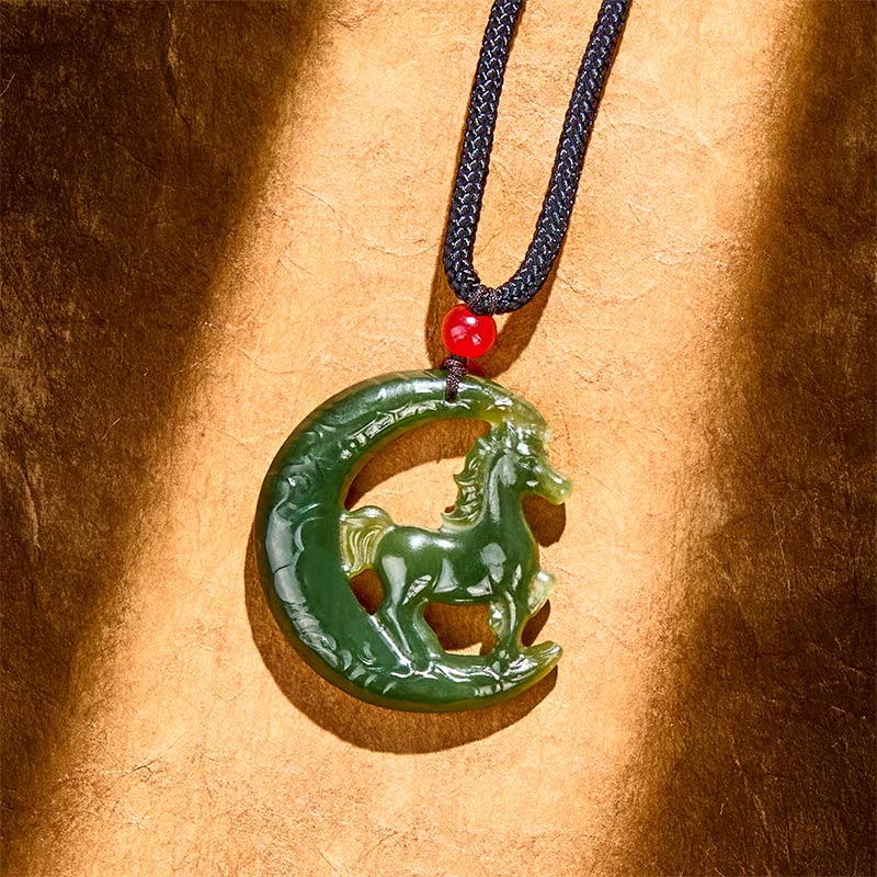 Nimara Ritual Chinese Zodiac Year Of The Horse Charm Carved Jade Luck Prosperity Necklace Pendants