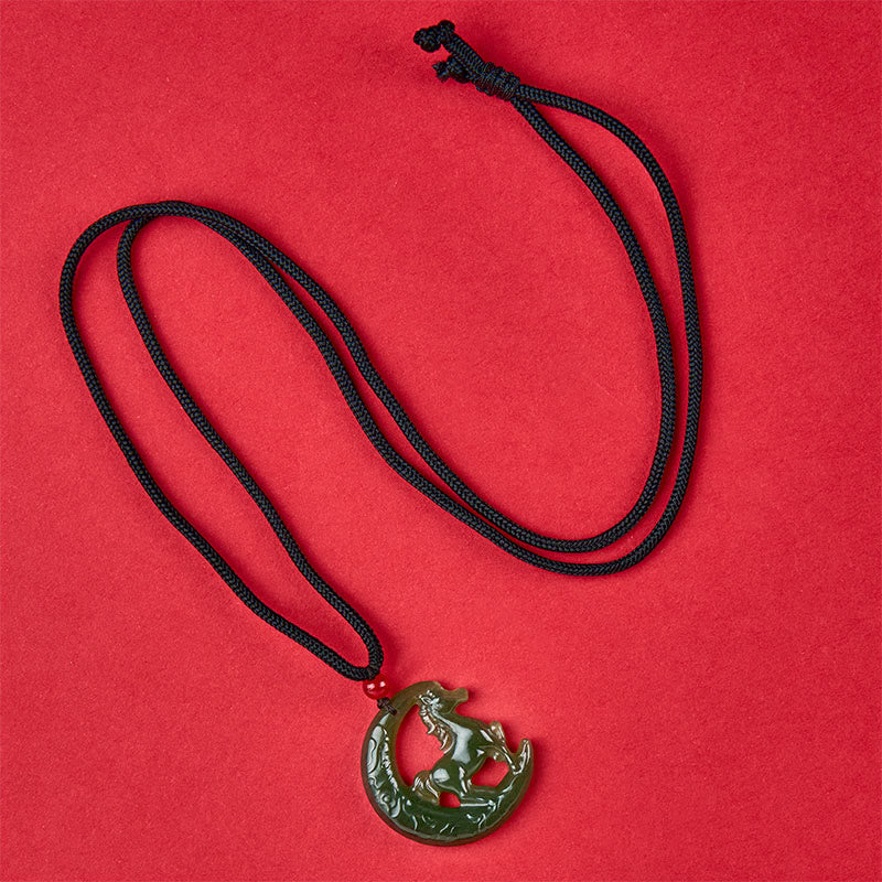 Nimara Ritual Chinese Zodiac Year Of The Horse Charm Carved Jade Luck Prosperity Necklace Pendants
