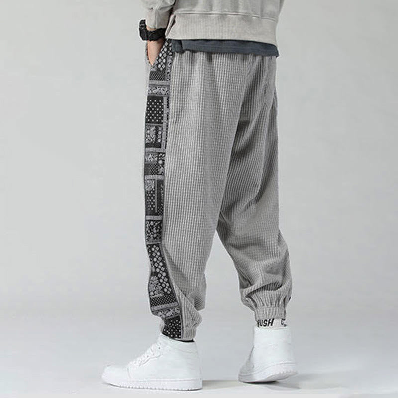 Nimara Ritual Fall Solid Drawstring Side Paisley Pattern Straight Leg Ankle-length Corduroy Men's Pants With Pockets