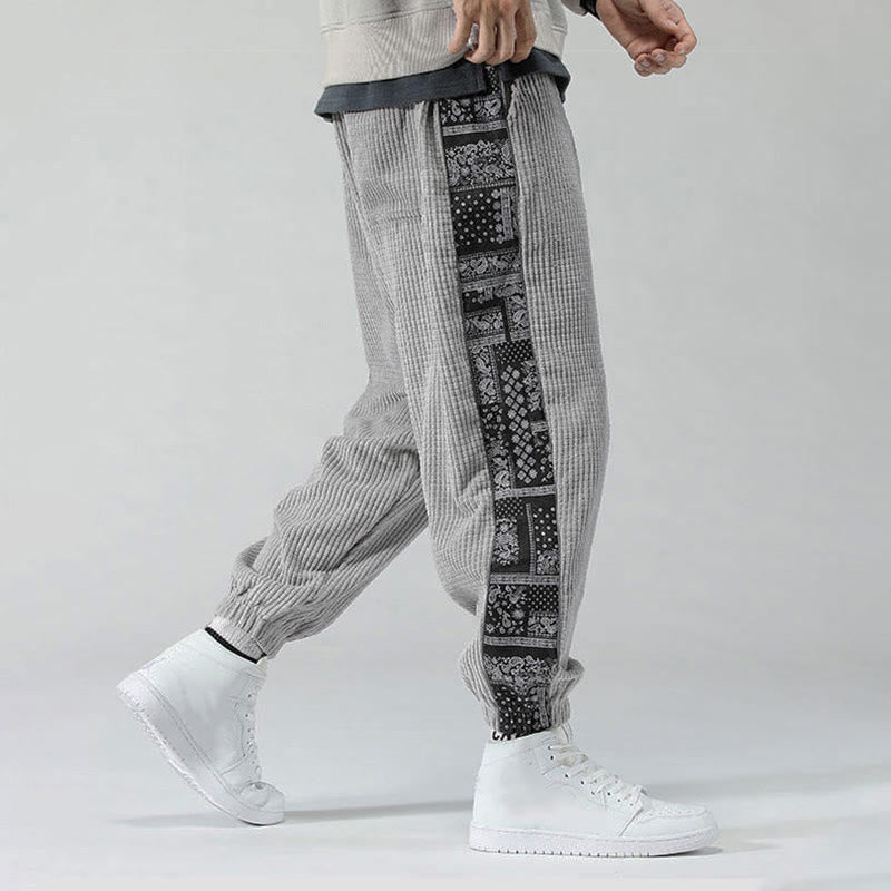 Nimara Ritual Fall Solid Drawstring Side Paisley Pattern Straight Leg Ankle-length Corduroy Men's Pants With Pockets