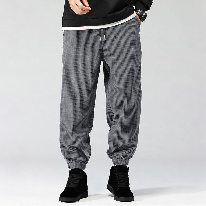 Nimara Ritual Fall Solid Drawstring Side Paisley Pattern Straight Leg Ankle-length Corduroy Men's Pants With Pockets