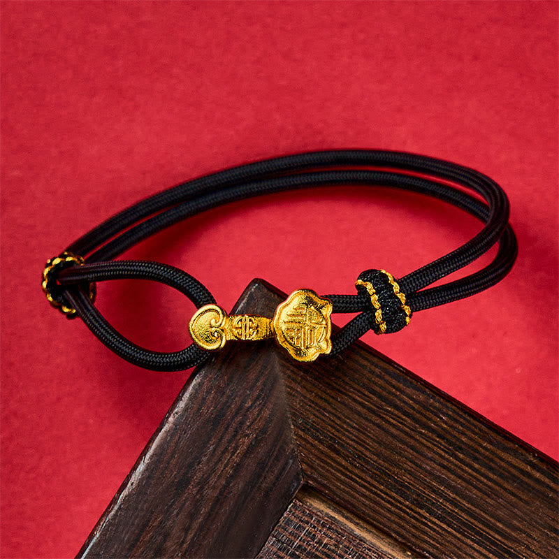 Nimara Ritual Ruyi Handle Fu Character Copper Plated Gold Rope Adjustable Luck Bracelet