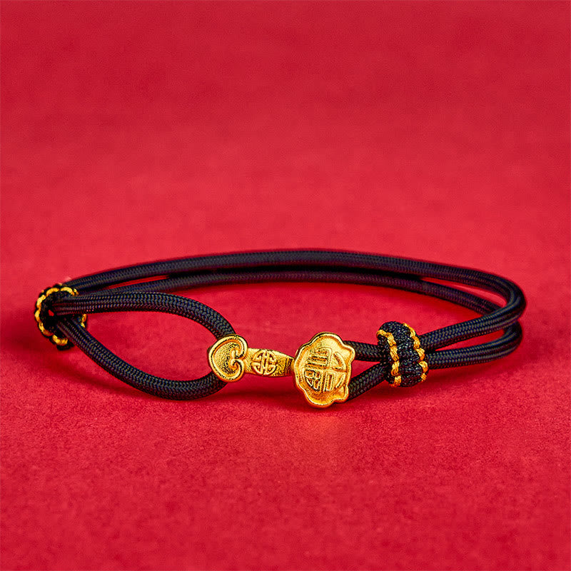 Nimara Ritual Ruyi Handle Fu Character Copper Plated Gold Rope Adjustable Luck Bracelet