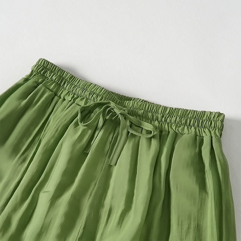 Nimara Ritual Summer Green Ankle-Length Cotton Drawstring Women's Pants With Pockets