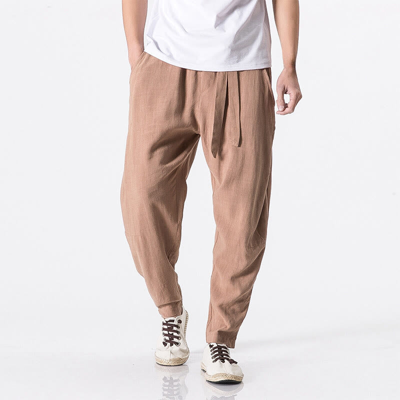 Nimara Ritual Commute Solid Color Simple Design Men's Harem Cotton Pants With Pockets