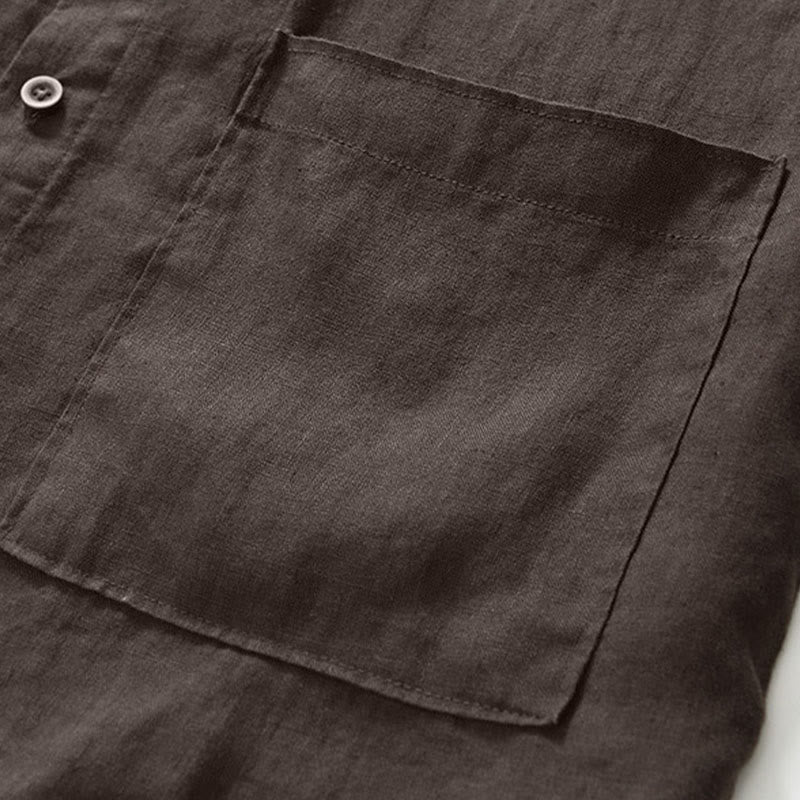 Nimara Ritual Fall Solid Color Buttons Down Stand Collar Three Quarter Sleeve Linen Men's Shirt With Pockets