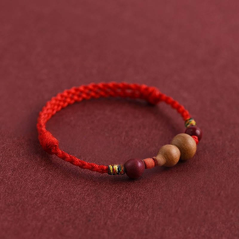 Nimara Ritual Gourd Peach Wood Rope Adjustable Wealth Luck Bracelet