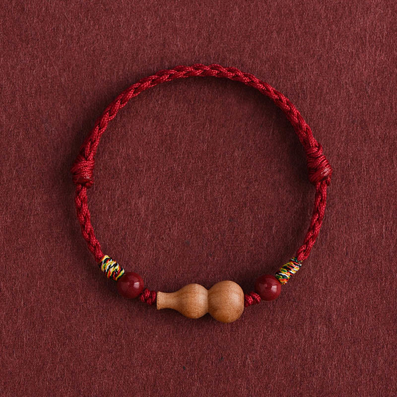 Nimara Ritual Gourd Peach Wood Rope Adjustable Wealth Luck Bracelet