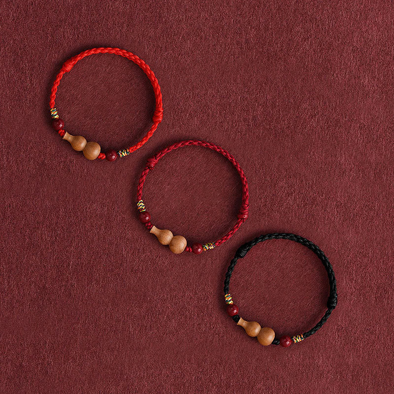 Nimara Ritual Gourd Peach Wood Rope Adjustable Wealth Luck Bracelet