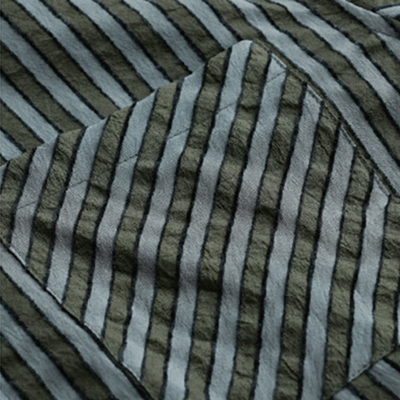 Nimara Ritual Vintage Striped Buttons Down Stand Collar Long Sleeve Men's Cotton Shirt