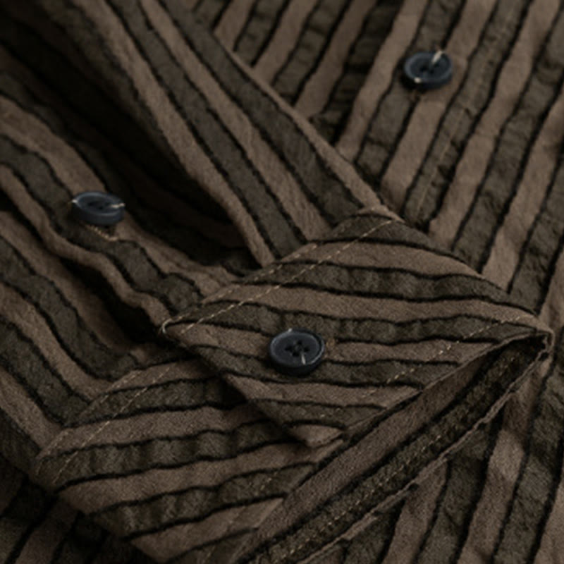 Nimara Ritual Vintage Striped Buttons Down Stand Collar Long Sleeve Men's Cotton Shirt