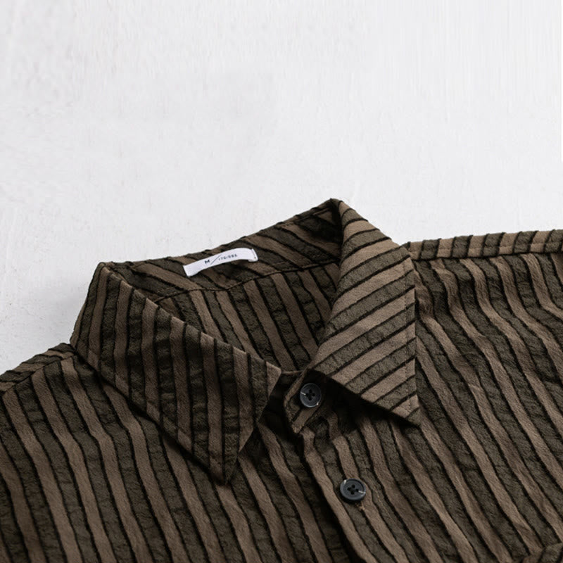 Nimara Ritual Vintage Striped Buttons Down Stand Collar Long Sleeve Men's Cotton Shirt