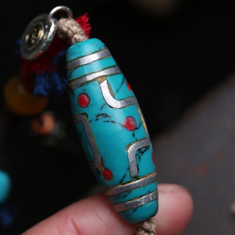 Nimara Ritual Copper Turquoise Dzi Bead Luck Necklace Pendants
