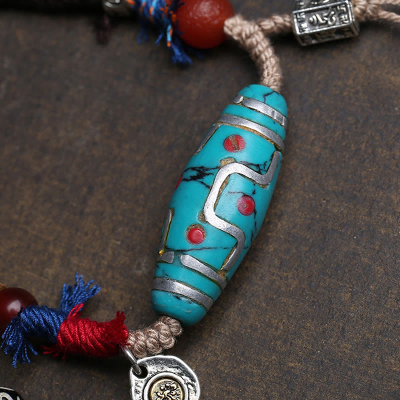 Nimara Ritual Copper Turquoise Dzi Bead Luck Necklace Pendants