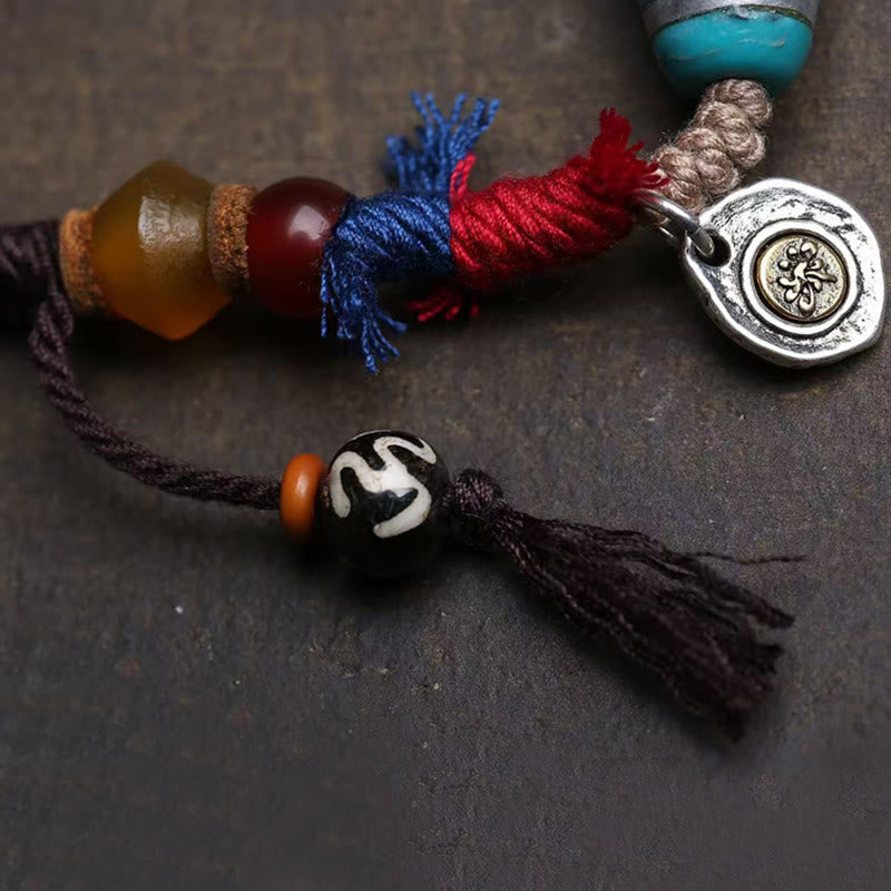 Nimara Ritual Copper Turquoise Dzi Bead Luck Necklace Pendants
