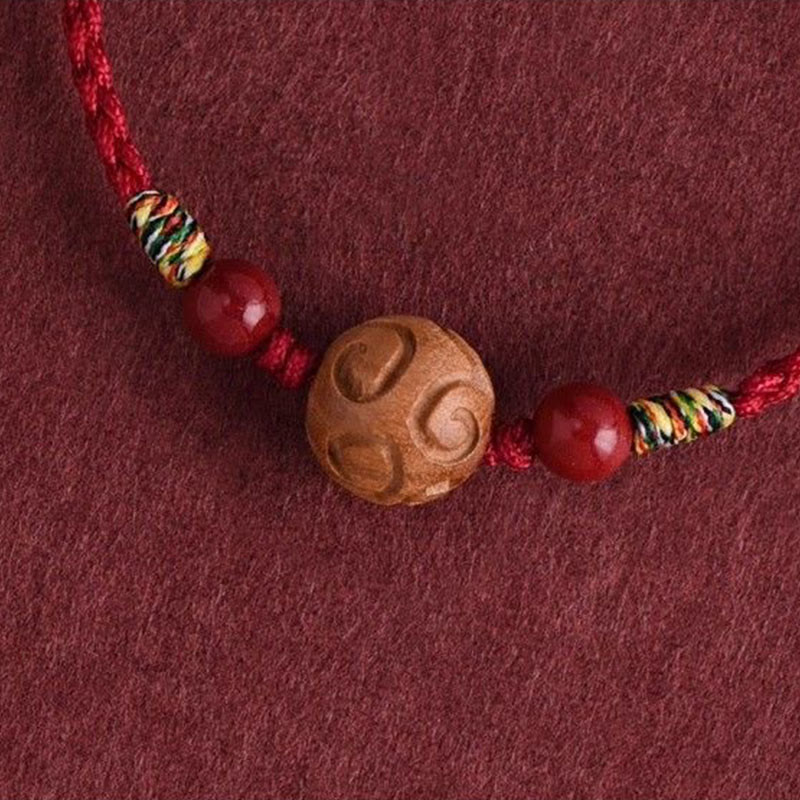Nimara Ritual Carved Auspicious Pattern Natural Peach Wood Rope Luck Bracelet
