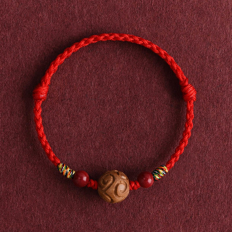 Nimara Ritual Carved Auspicious Pattern Natural Peach Wood Rope Luck Bracelet