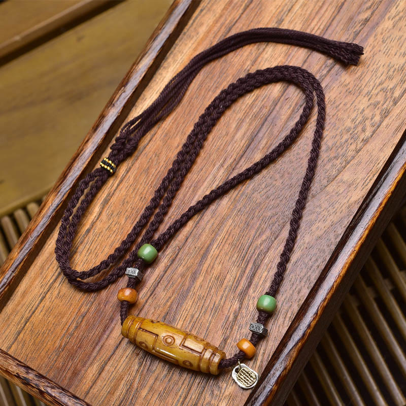 Nimara Ritual Copper Nine-Eye Dzi Bead Bone Bead Luck Balance Necklace Pendants