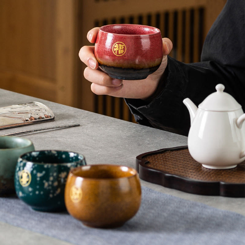 Nimara Ritual Hand Painted Fu Character Ceramic Teacup Kung Fu Tea Cup With Gift Box