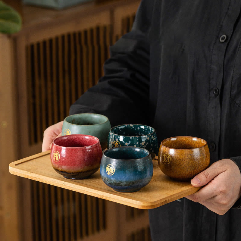 Nimara Ritual Hand Painted Fu Character Ceramic Teacup Kung Fu Tea Cup With Gift Box