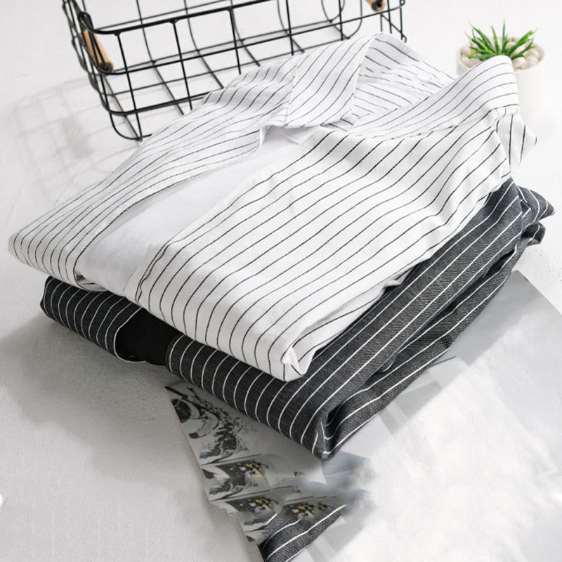 Nimara Ritual Fall 2 In 1 Stripes Stand Collar Long Sleeve Men's Cotton Shirt