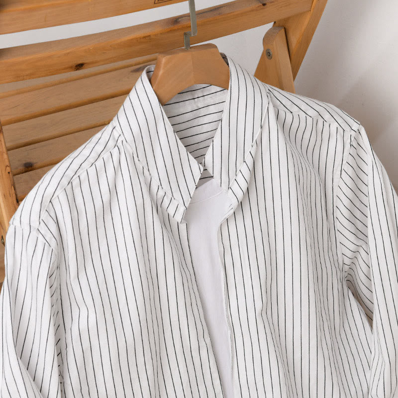 Nimara Ritual Fall 2 In 1 Stripes Stand Collar Long Sleeve Men's Cotton Shirt