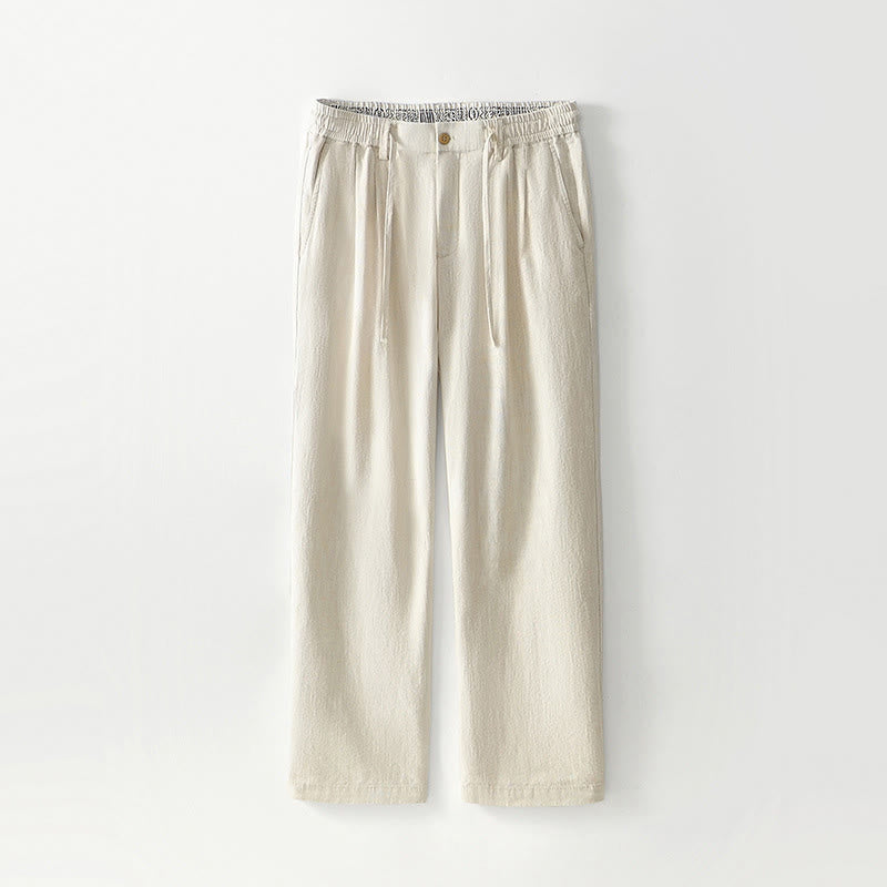 Nimara Ritual Fall Solid Drawstring Zipper Men's Linen Wide Leg Pants With Pockets