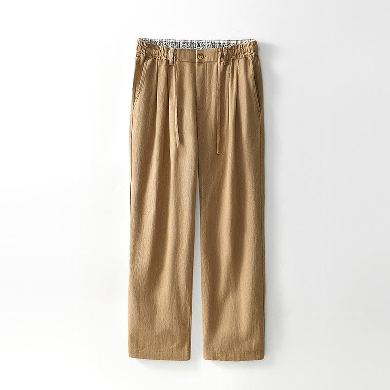 Nimara Ritual Fall Solid Drawstring Zipper Men's Linen Wide Leg Pants With Pockets