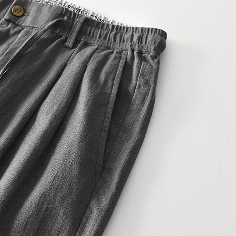 Nimara Ritual Fall Solid Drawstring Zipper Men's Linen Wide Leg Pants With Pockets