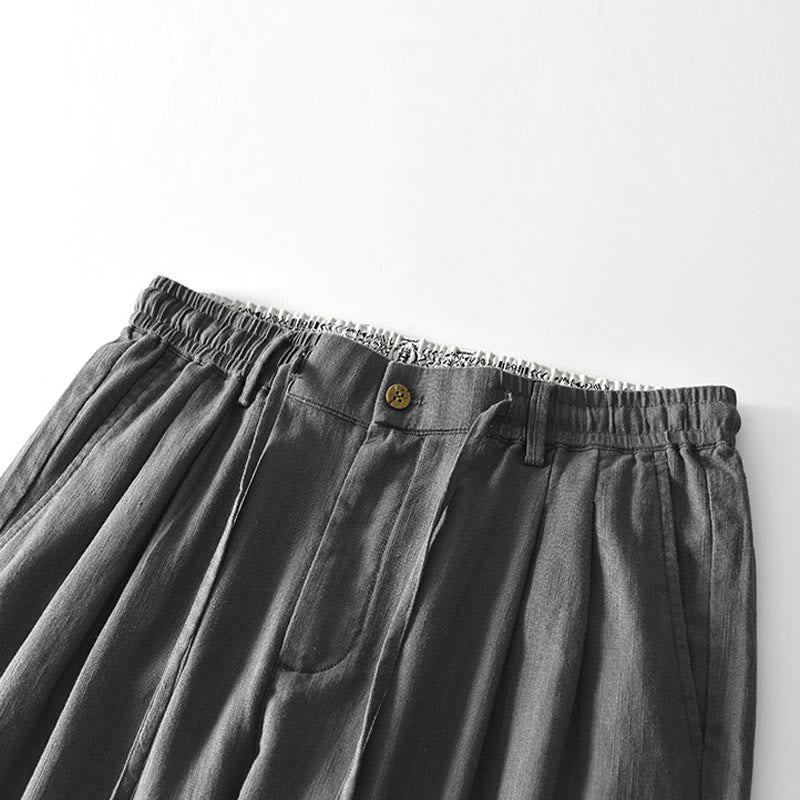 Nimara Ritual Fall Solid Drawstring Zipper Men's Linen Wide Leg Pants With Pockets
