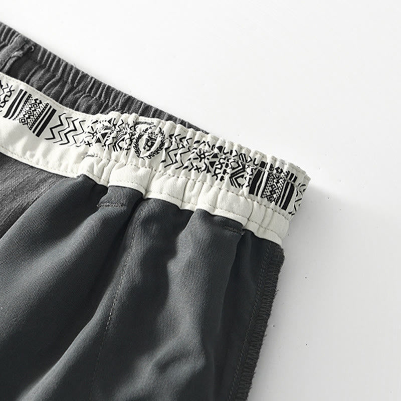 Nimara Ritual Fall Solid Drawstring Zipper Men's Linen Wide Leg Pants With Pockets