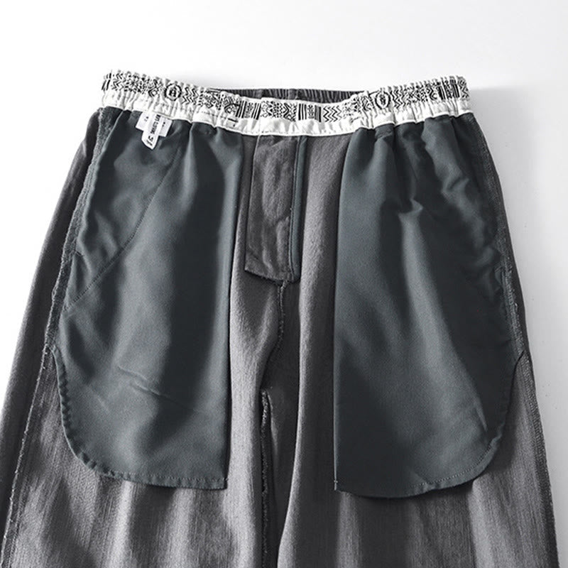 Nimara Ritual Fall Solid Drawstring Zipper Men's Linen Wide Leg Pants With Pockets