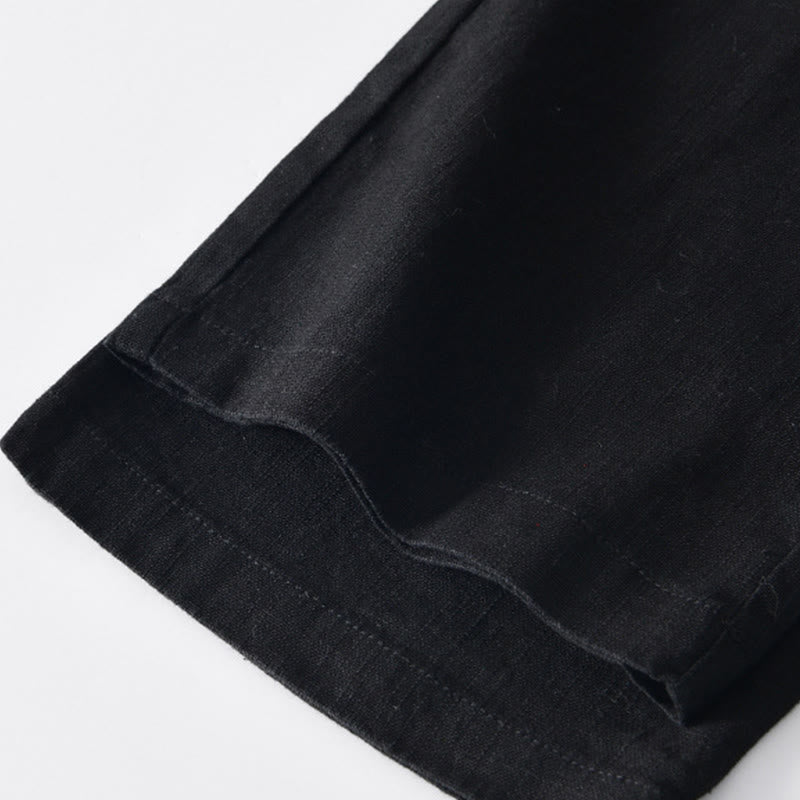 Nimara Ritual Fall Solid Drawstring Zipper Men's Linen Wide Leg Pants With Pockets