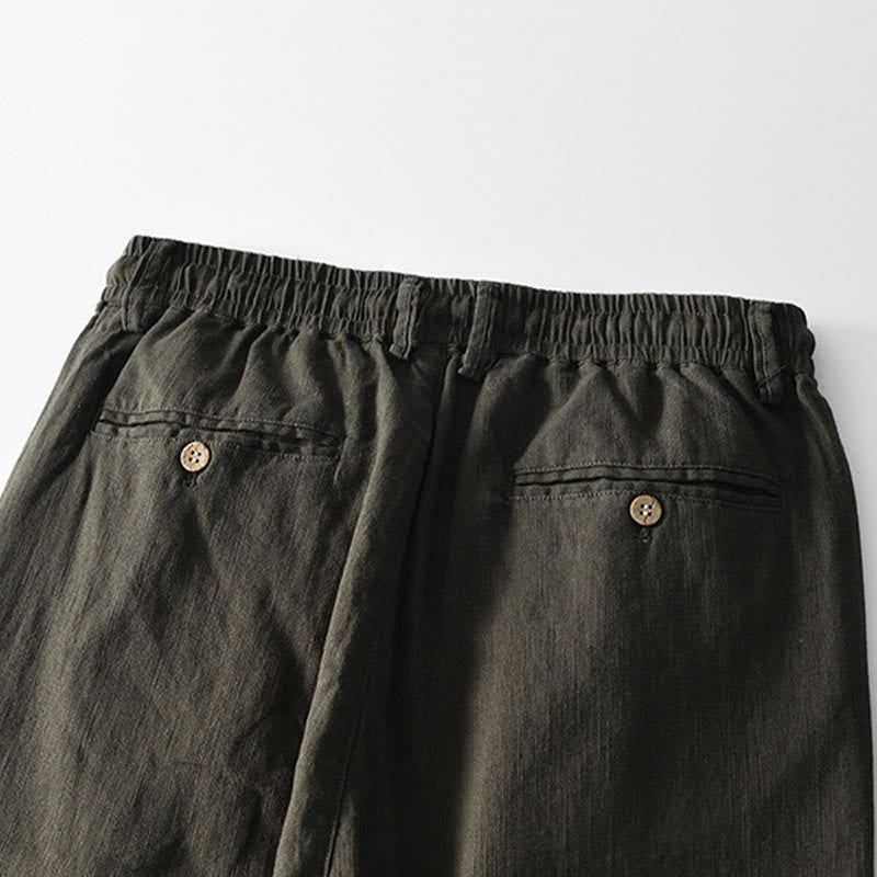 Nimara Ritual Fall Solid Drawstring Zipper Men's Linen Wide Leg Pants With Pockets