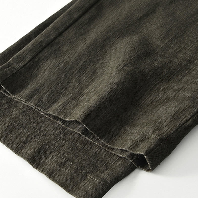 Nimara Ritual Fall Solid Drawstring Zipper Men's Linen Wide Leg Pants With Pockets