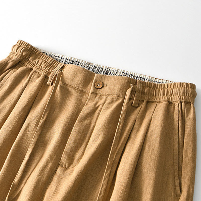 Nimara Ritual Fall Solid Drawstring Zipper Men's Linen Wide Leg Pants With Pockets