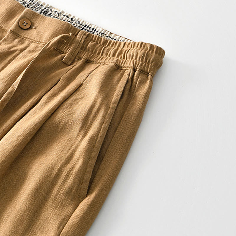Nimara Ritual Fall Solid Drawstring Zipper Men's Linen Wide Leg Pants With Pockets