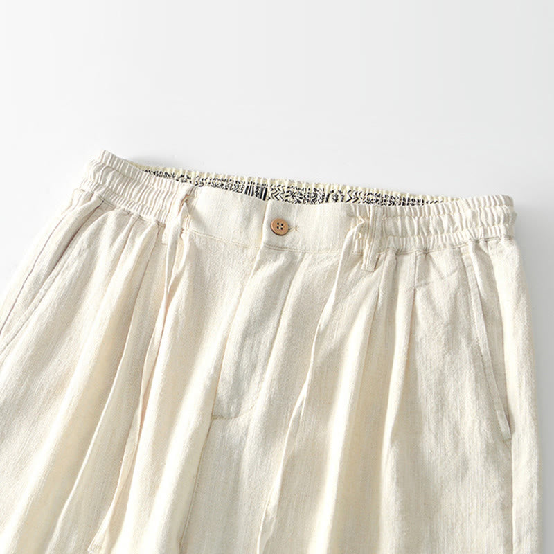 Nimara Ritual Fall Solid Drawstring Zipper Men's Linen Wide Leg Pants With Pockets