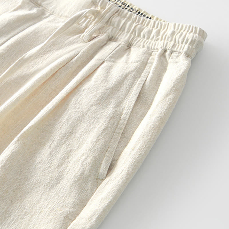 Nimara Ritual Fall Solid Drawstring Zipper Men's Linen Wide Leg Pants With Pockets