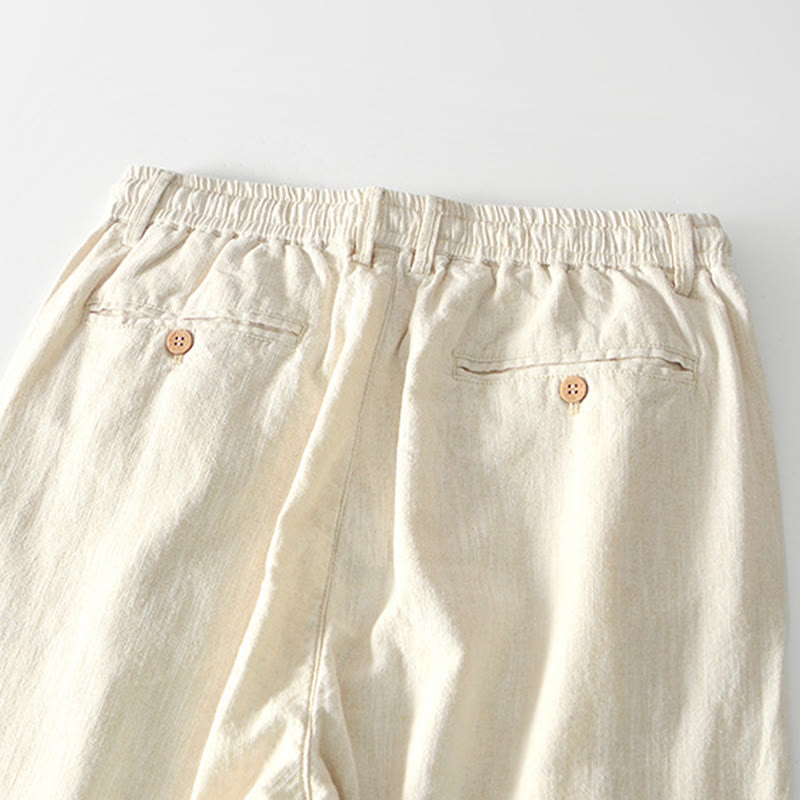 Nimara Ritual Fall Solid Drawstring Zipper Men's Linen Wide Leg Pants With Pockets