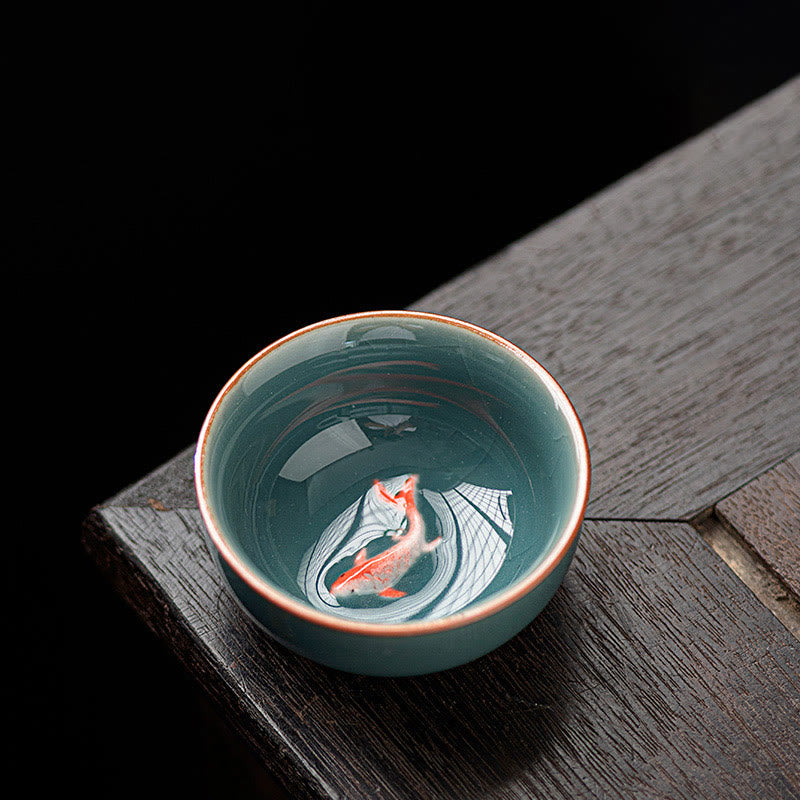 Nimara Ritual Hand Painted Koi Fish Ceramic Teacup Kung Fu Tea Cup 50ml
