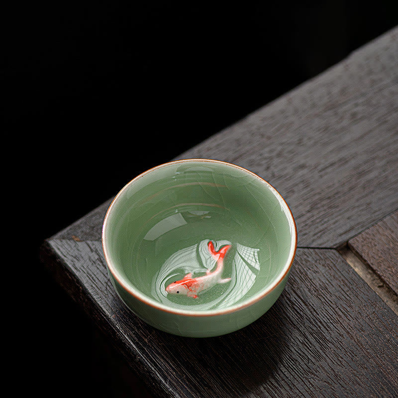 Nimara Ritual Hand Painted Koi Fish Ceramic Teacup Kung Fu Tea Cup 50ml