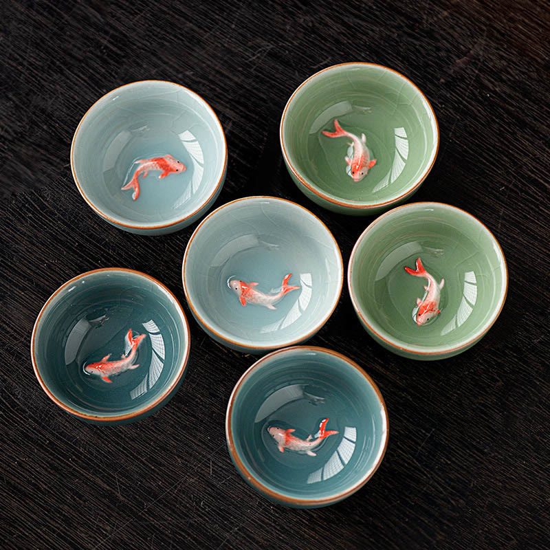 Nimara Ritual Hand Painted Koi Fish Ceramic Teacup Kung Fu Tea Cup 50ml