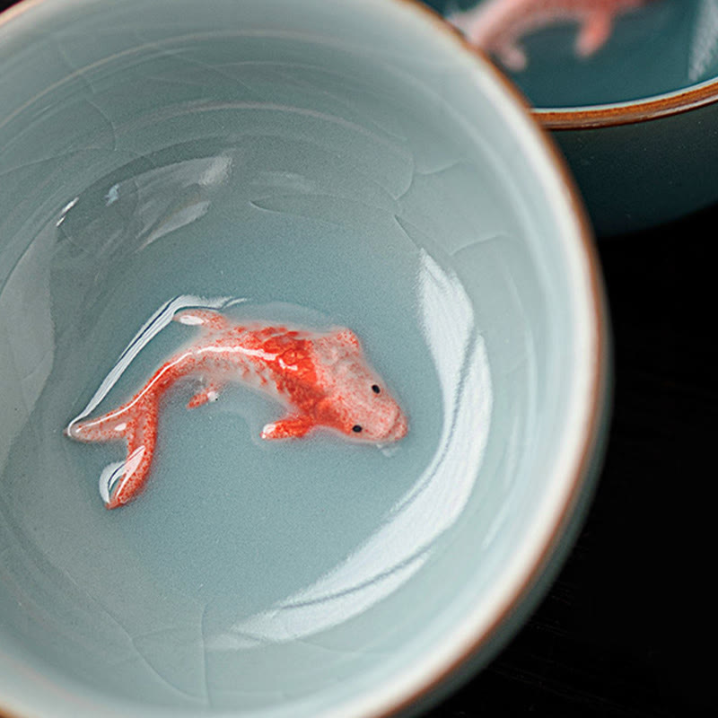Nimara Ritual Hand Painted Koi Fish Ceramic Teacup Kung Fu Tea Cup 50ml