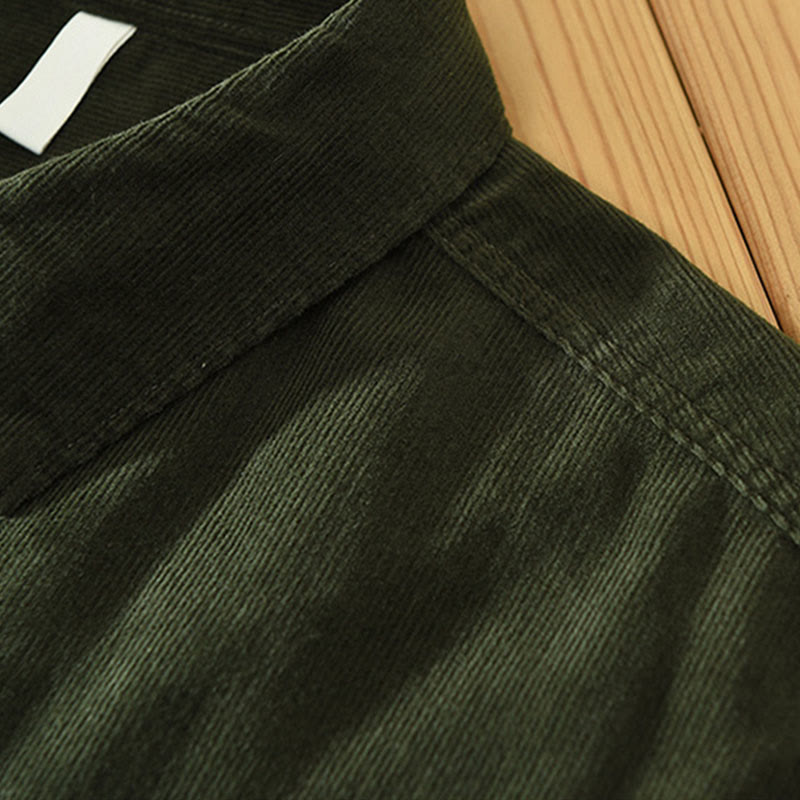 Nimara Ritual Fall Decorative Pocket Buttons Down Stand Collar Long Sleeve Men's Cotton Corduroy Shirt