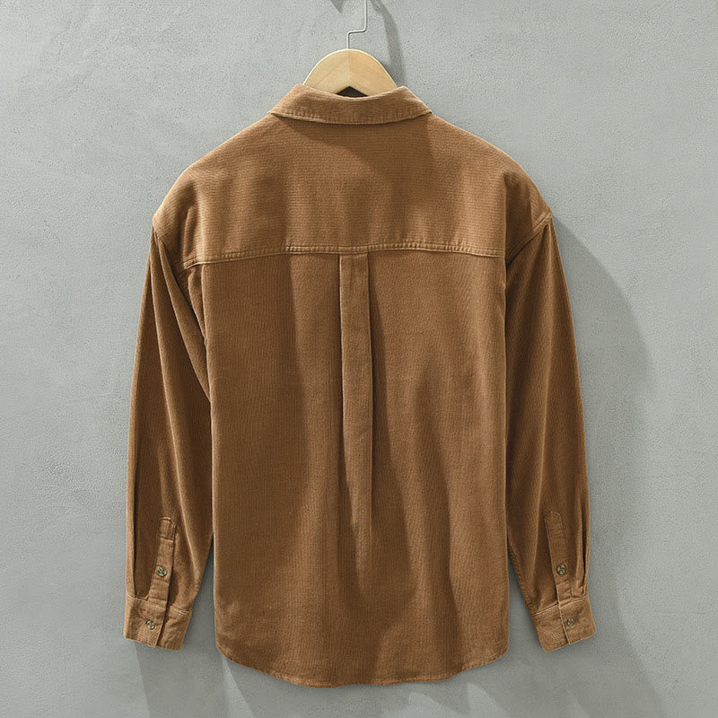 Nimara Ritual Fall Decorative Pocket Buttons Down Stand Collar Long Sleeve Men's Cotton Corduroy Shirt