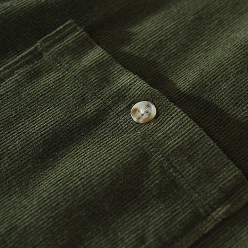 Nimara Ritual Fall Decorative Pocket Buttons Down Stand Collar Long Sleeve Men's Cotton Corduroy Shirt
