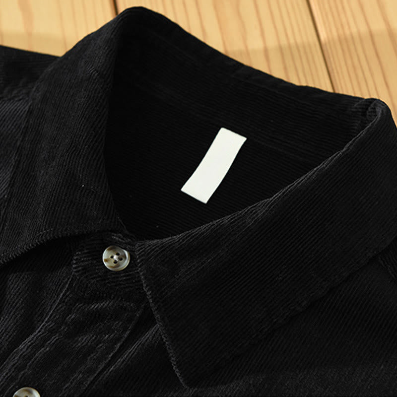 Nimara Ritual Fall Decorative Pocket Buttons Down Stand Collar Long Sleeve Men's Cotton Corduroy Shirt