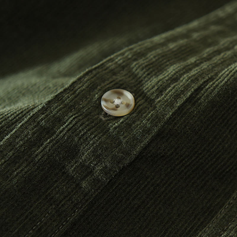 Nimara Ritual Fall Decorative Pocket Buttons Down Stand Collar Long Sleeve Men's Cotton Corduroy Shirt